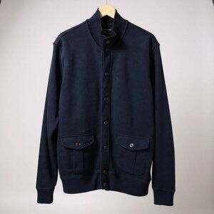 Lands End Mock Neck Cardigan Sweater Navy Blue Essential Drifter Mens Size Large